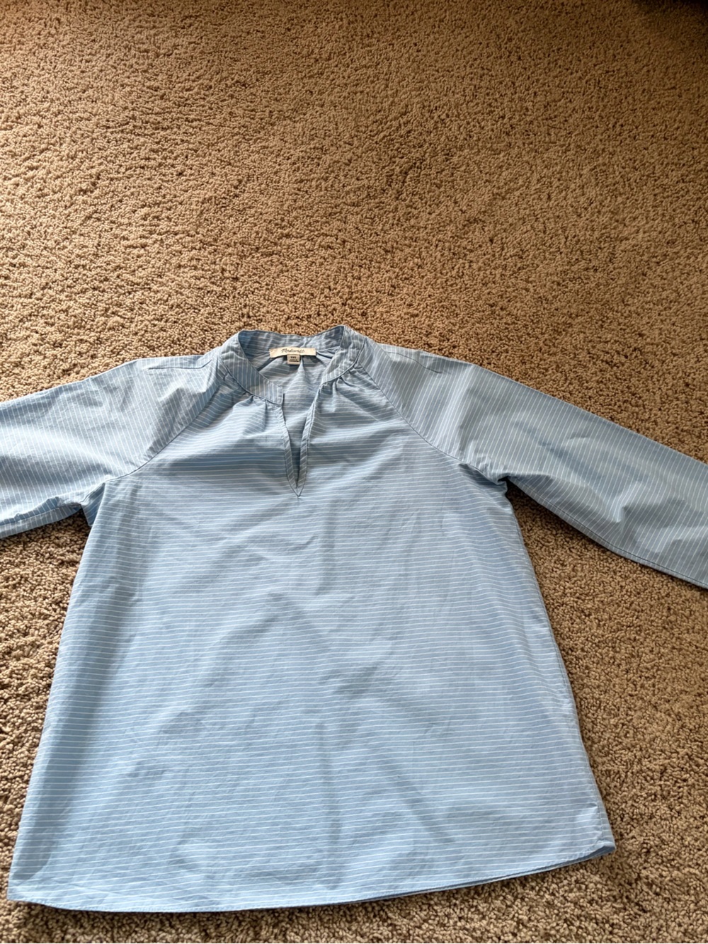 Madewell Light Blue Striped Popover Blouse long sleeve shirt XXS oversized